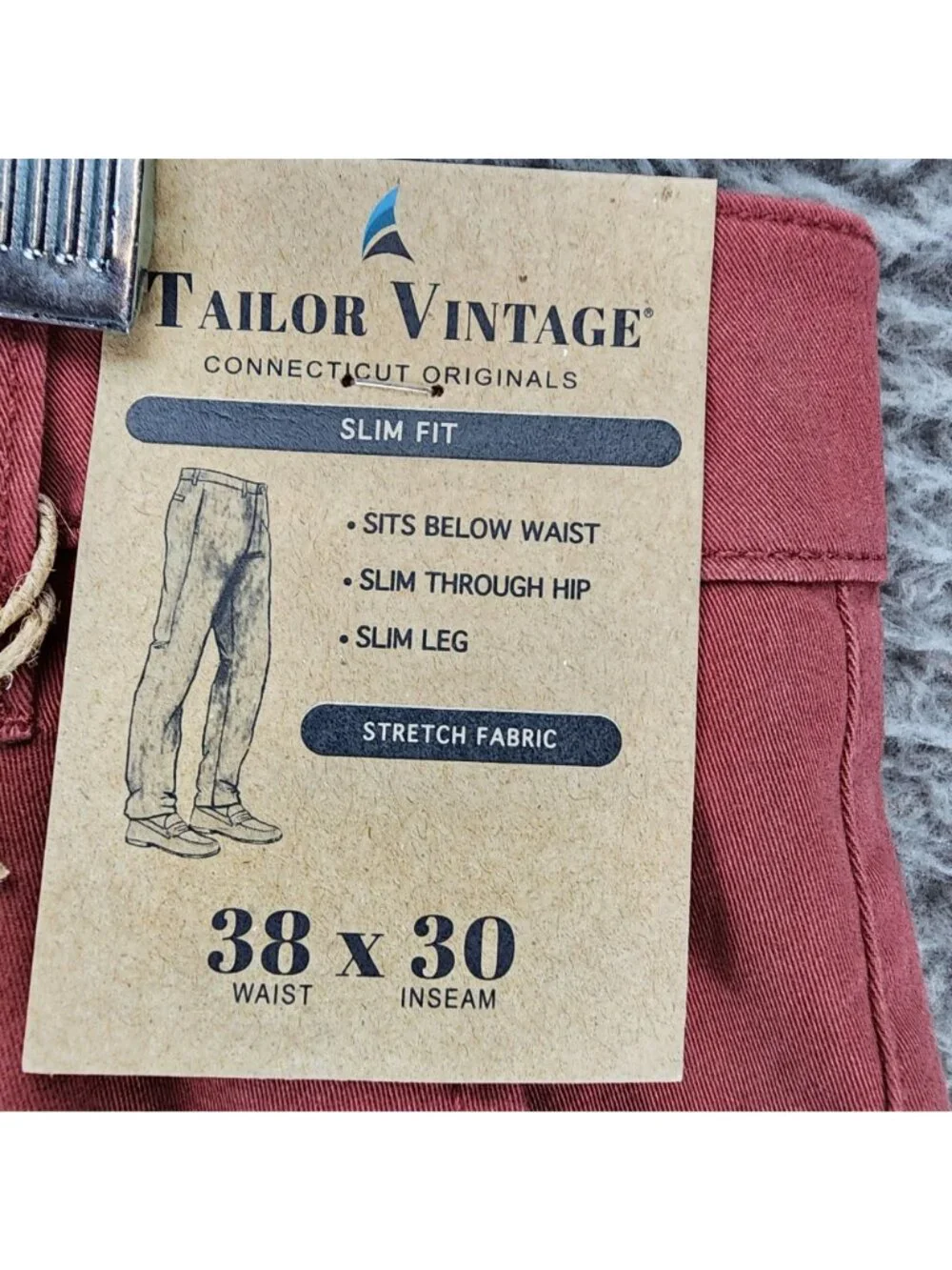 Tailor Vintage Pants Mens 38x30 Red Stretch High Rise Slim Fit *NWT*